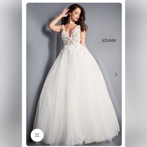 Jovani White Floral Embellished Wedding Homecoming Prom Formal Dress